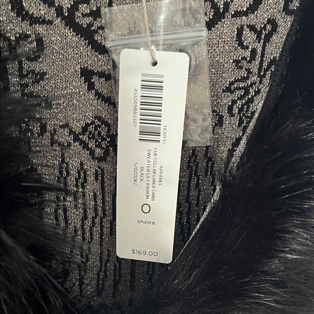 Chicos Long Sweater Faux Fur Collar Intricate Gold Embroidery Size 0 (Small) NWT - Picture 8 of 8